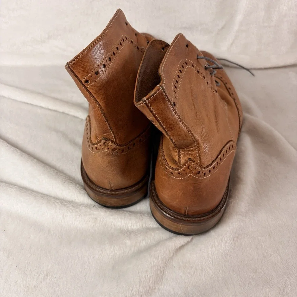 Vintage Cuoio Men's Italian Tan Leather Wingtip Brogue Boots Size 11 M #7067 GVC